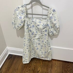 Jim Shore Cream and Blue Floral Mini Dress